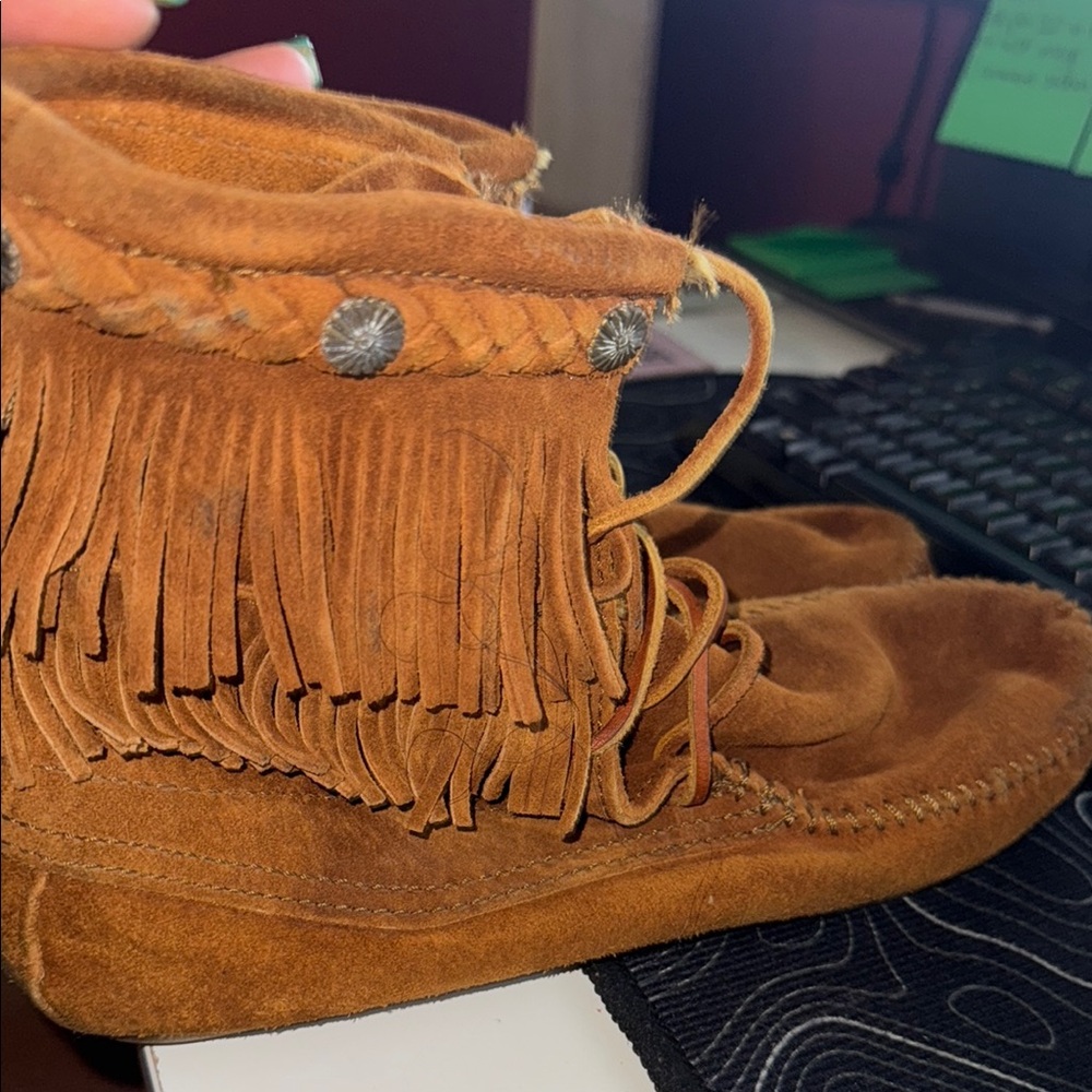 Minnetonka Brown Fringe Ankle Boots